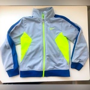 Nike Girls Sz 5 Years Track Jacket Zip Up Youth Athletic Caual Gray Blue Yellow